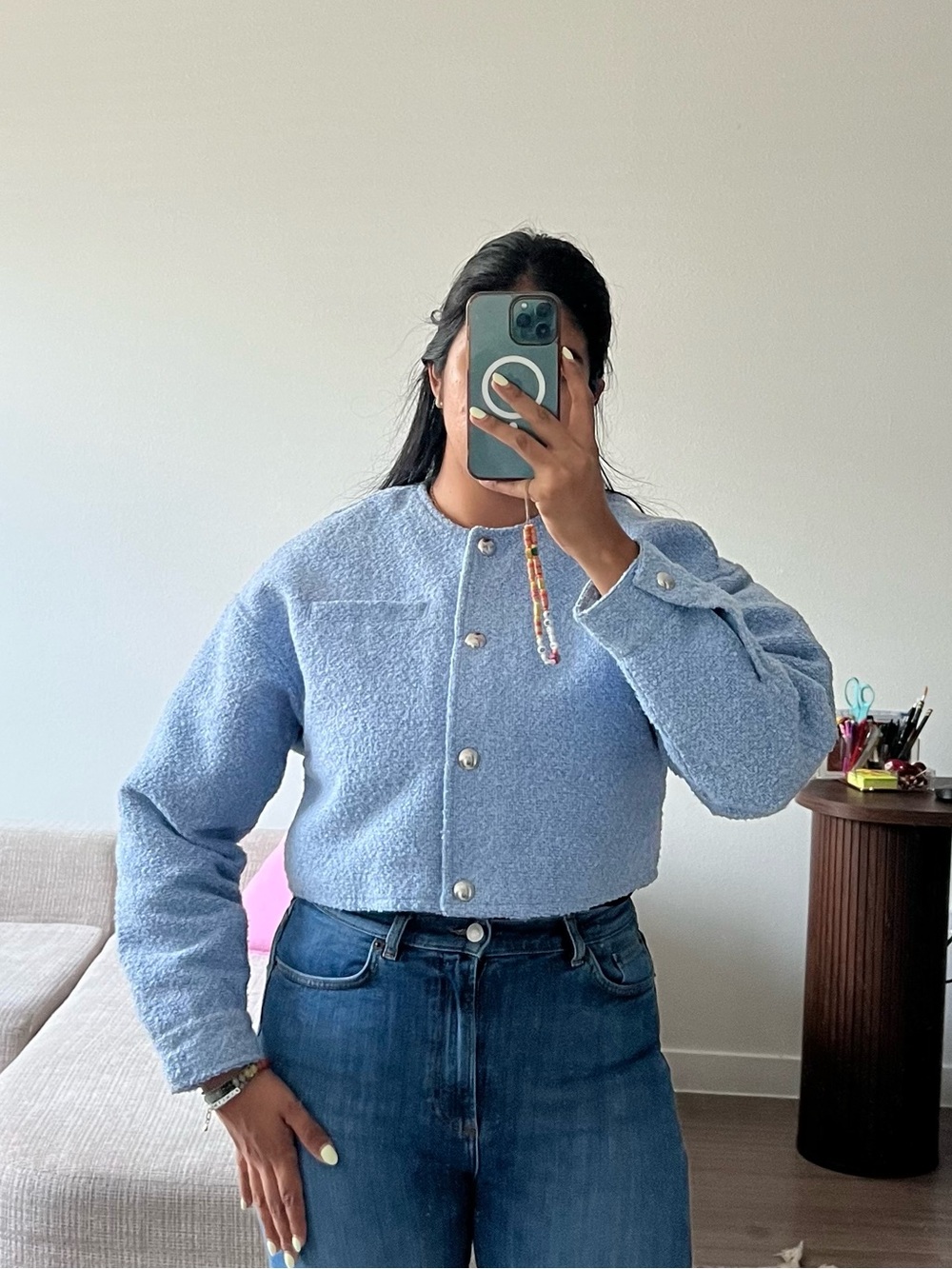 H&M Light Blue Cropped Bouclé Jacket